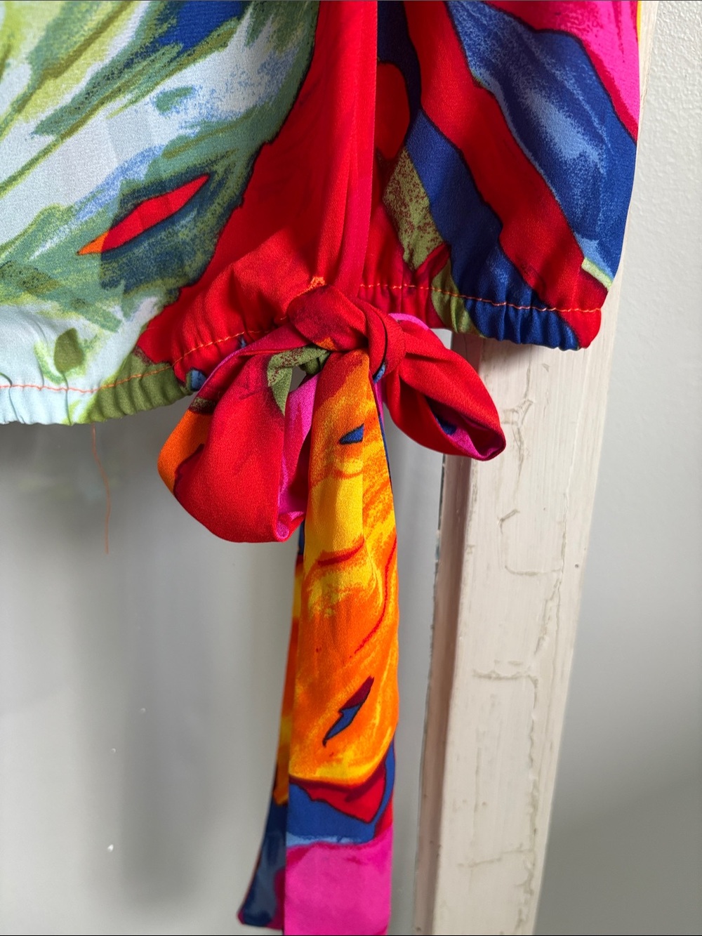 CeCe Multicolor Abstract Off-Shoulder Tie-Hem Blouse - Picture 3 of 7